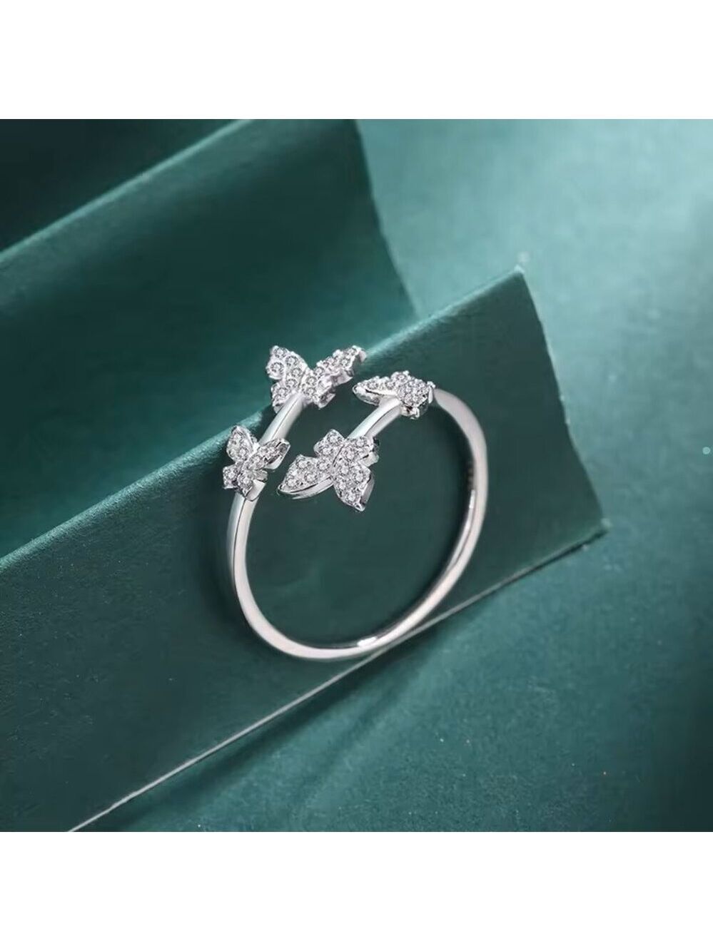 Four Butterflies adjustable open ring 925 Sterling Silver - Picture 5 of 7